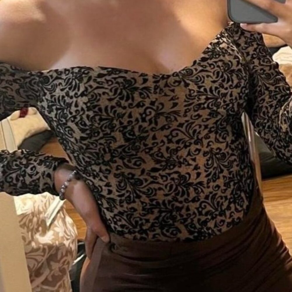 Windsor Womens Going Out Body Suit Stretch Floral Large Long Sleeve